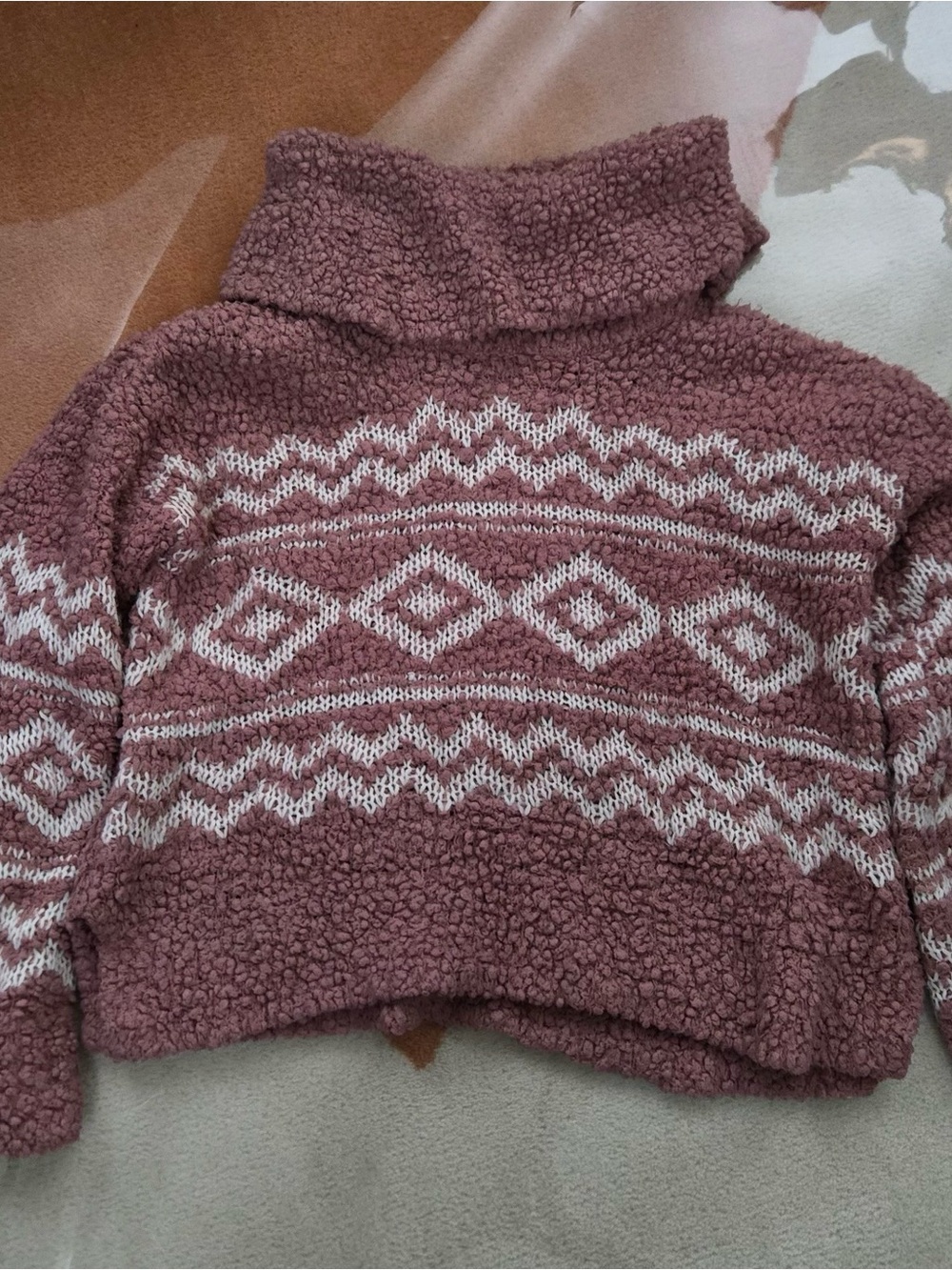 Hippie Rose Mauve & White Patterned Cowl Turtleneck Sweater